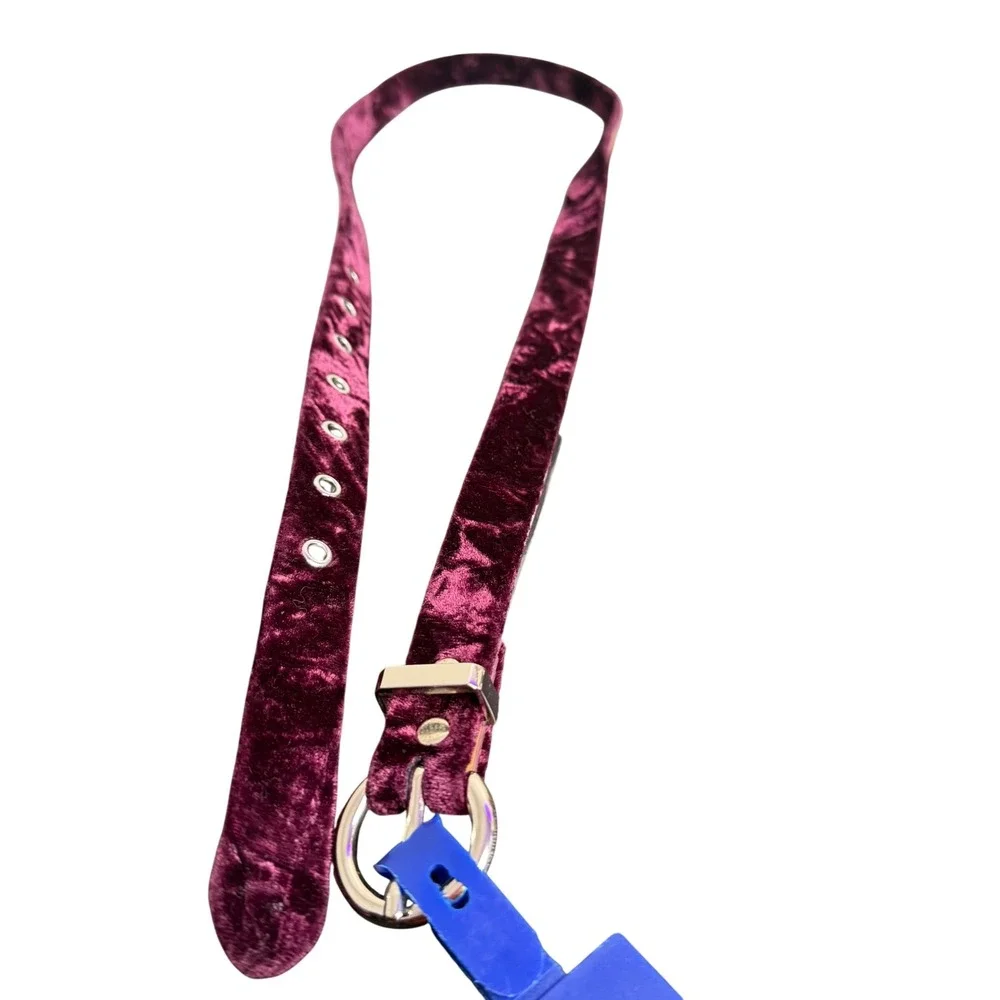 Rebecca Minkoff Crushed Velvet Skinny Leather Belt Silver Buckle Womens‎ M NEW